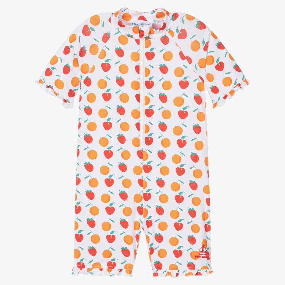 Mitty James - Girls White Fruit Sun Suit (UPF 50+) | Childrensalon