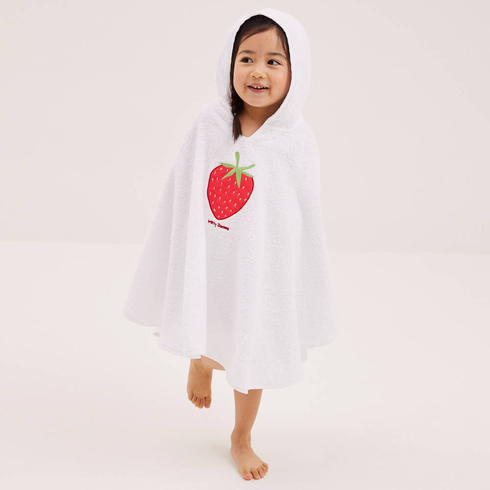 Mitty James-بونشو أبيض بغطاء رأس للبنات مزين بالفراولة | Childrensalon Outlet