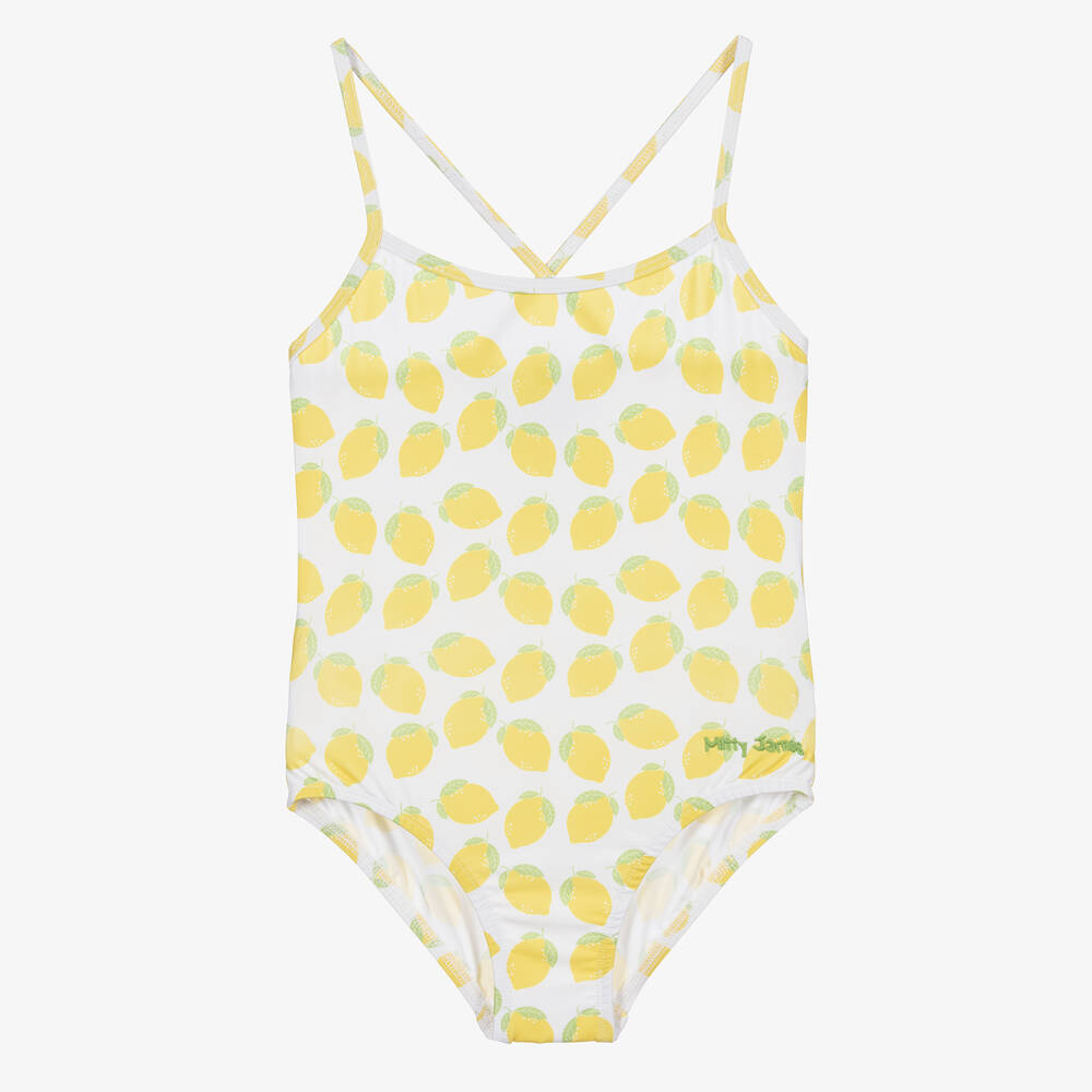 Mitty James - Maillot de bain blanc et jaune citrons pour fille | Childrensalon