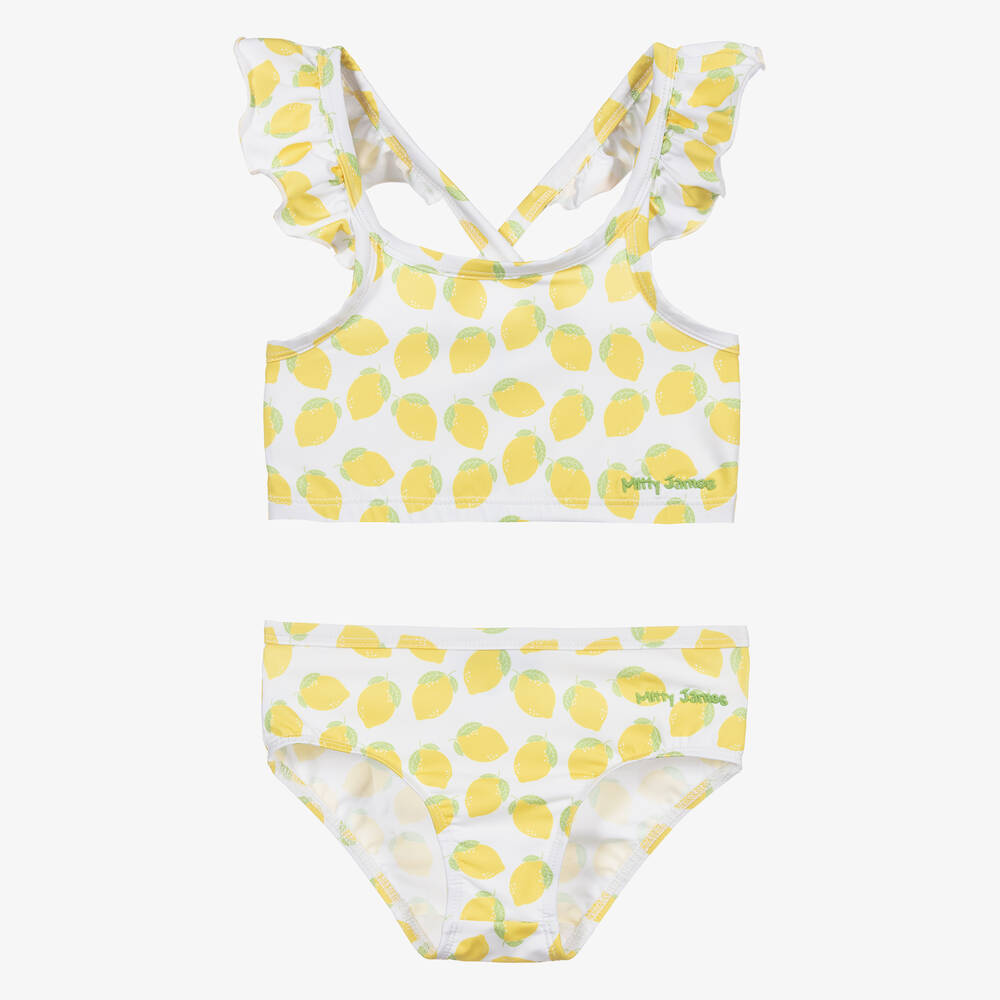 Mitty James - Bikini mit Zitronen-Print in Weiß und Gelb | Childrensalon