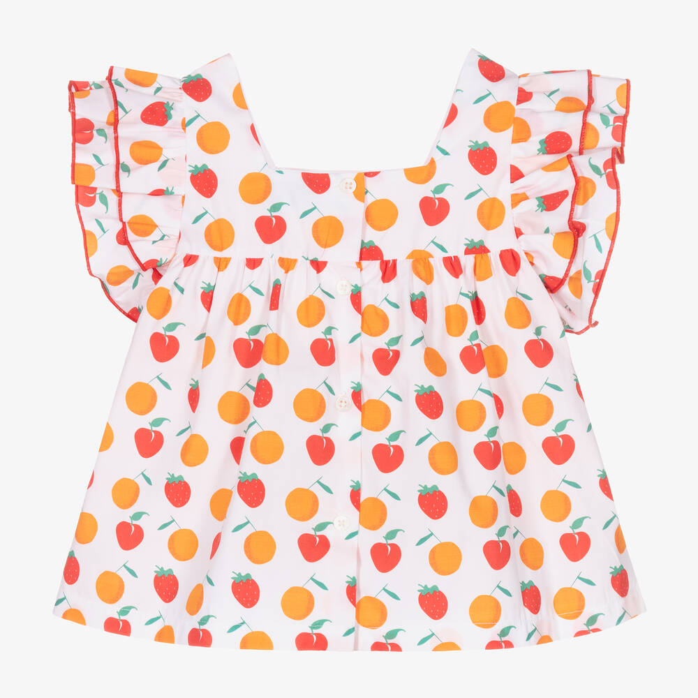 Mitty James-Girls White & Orange Cotton Fruit Blouse | Childrensalon Outlet