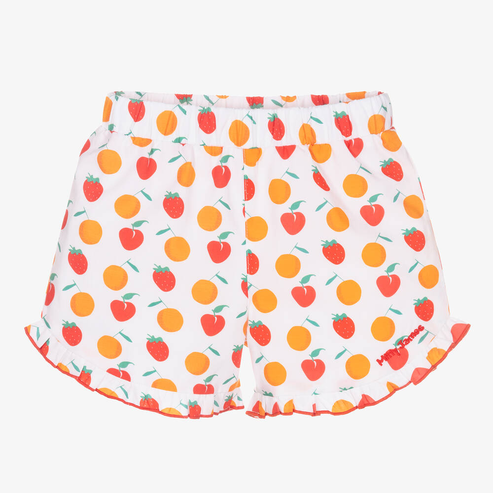 Mitty James - Short blanc et orange en coton fruits pour fille | Childrensalon