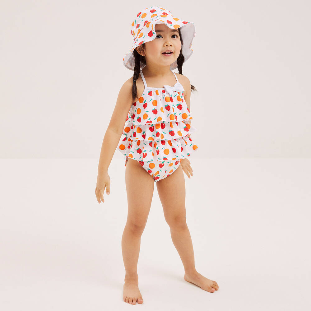 Mitty James-مايّو كشكش لون أبيض بطبعة ملونة للبنات | Childrensalon Outlet