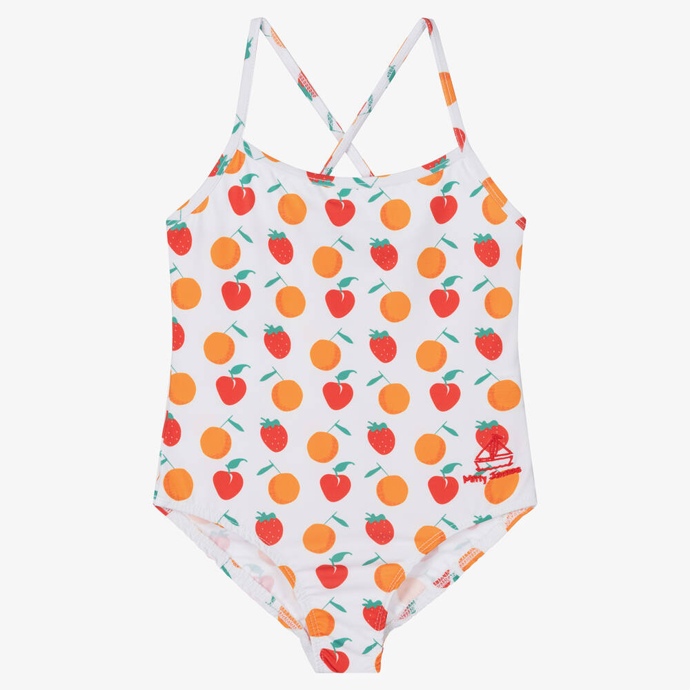 Mitty James - Girls White & Orange Fruit Swimsuit (UPF 50+) | Childrensalon