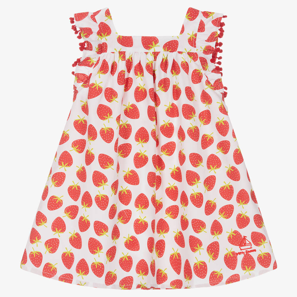 Mitty James - Girls White & Red Cotton Strawberry Dress | Childrensalon