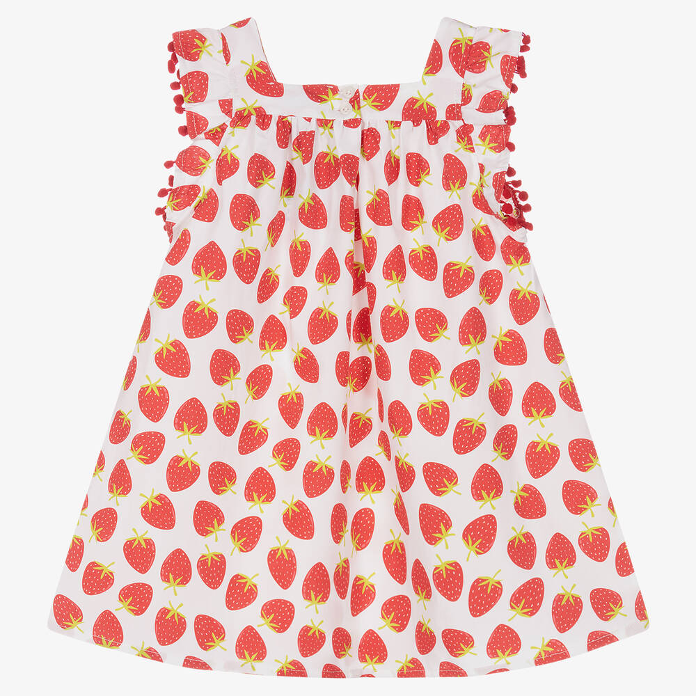 Mitty James-Girls White & Red Cotton Strawberry Dress | Childrensalon Outlet