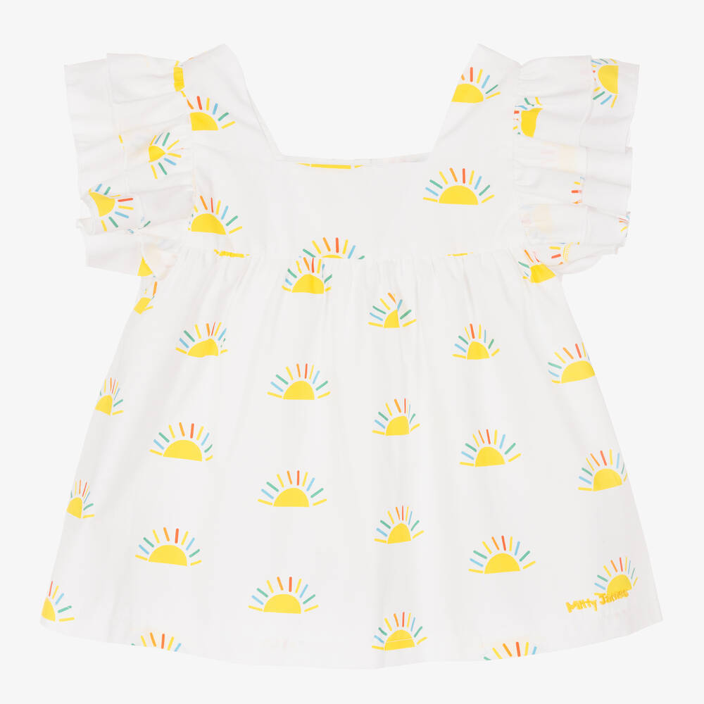 Mitty James - Blouse blanche en coton blanche et jaune soleil fille | Childrensalon