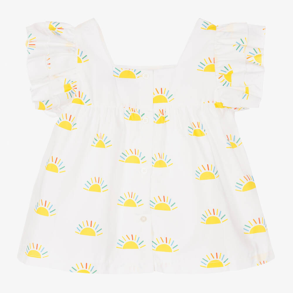 Mitty James-Girls White & Yellow Cotton Sunshine Blouse | Childrensalon Outlet