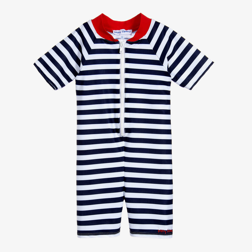 Mitty James - Navy Blue Striped Sun Suit (UPF 50+) | Childrensalon