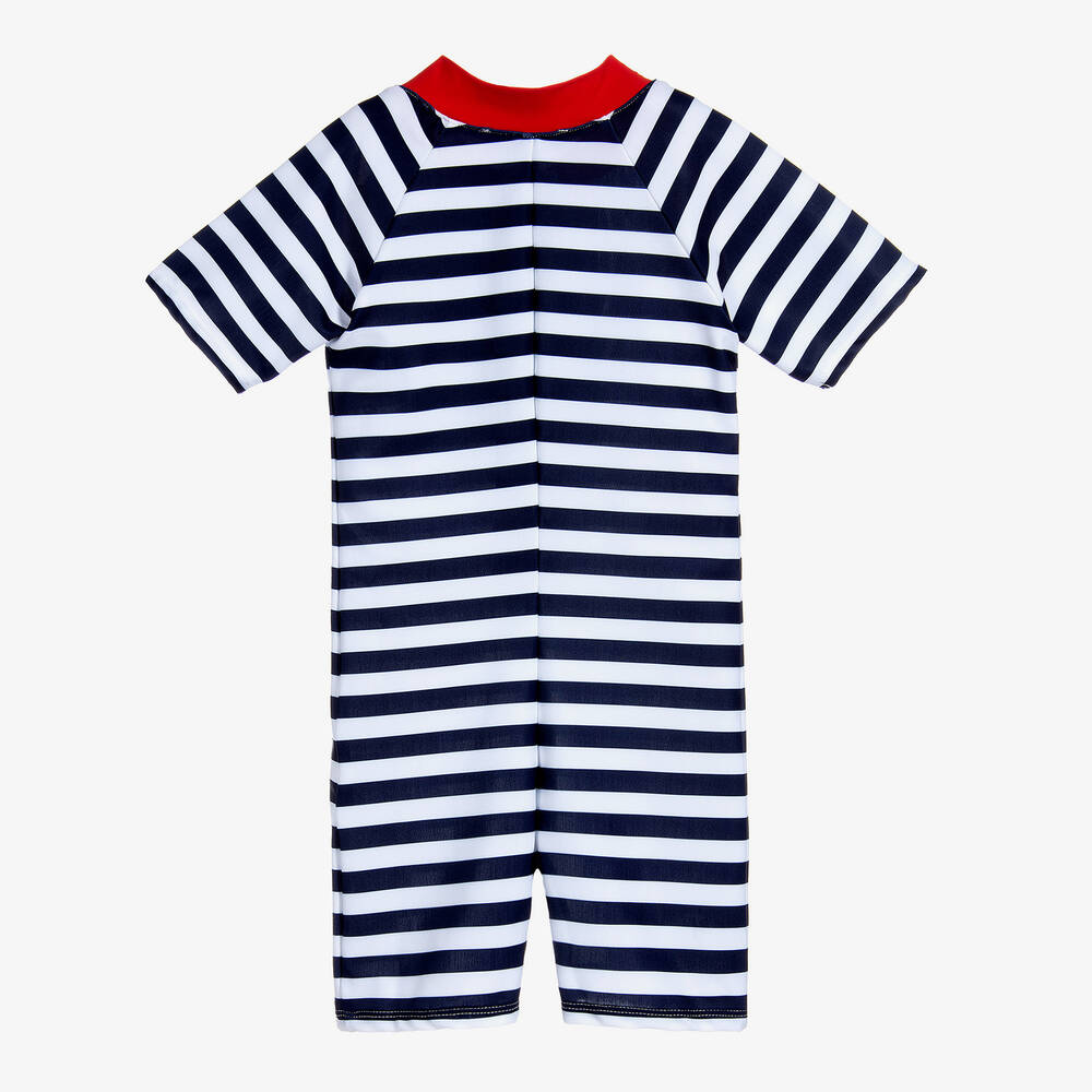 ميتي جيمس-بدلة واقية من الشمس لون كحلي و أبيض مقلم (UPF 50+) | Childrensalon Outlet