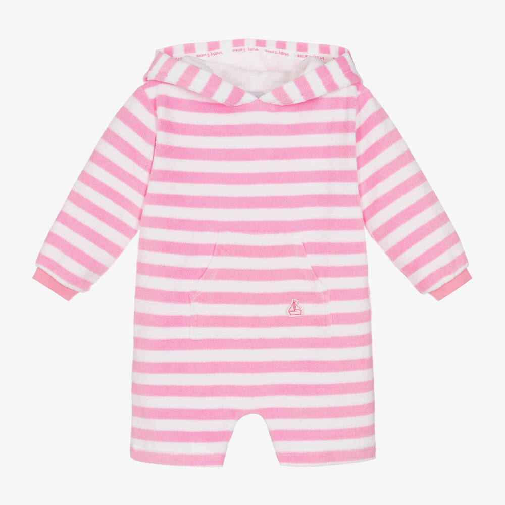 Mitty James-Pink Stripe Towelling Baby Beach Romper | Childrensalon Outlet