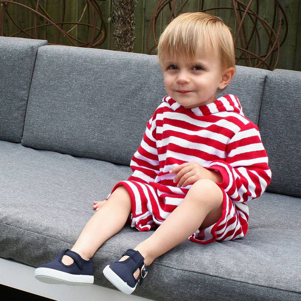 Mitty James Red Stripe Towelling Baby Beach Romper