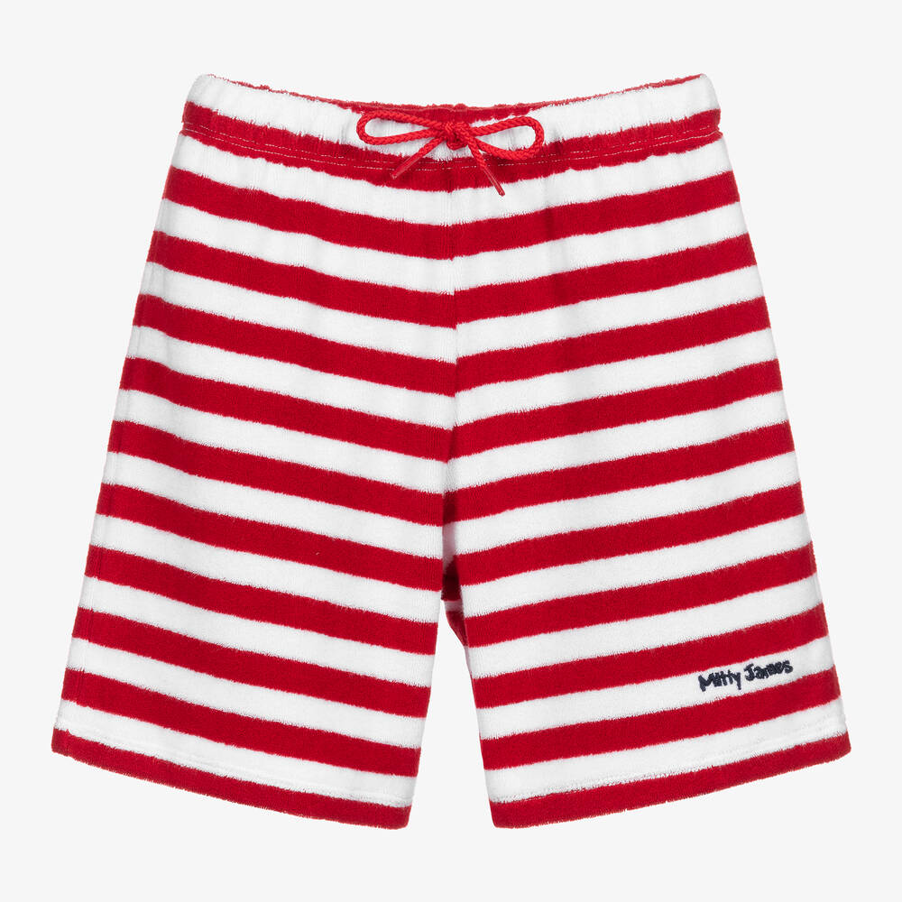 Mitty James - Red Striped Cotton Towelling Shorts | Childrensalon