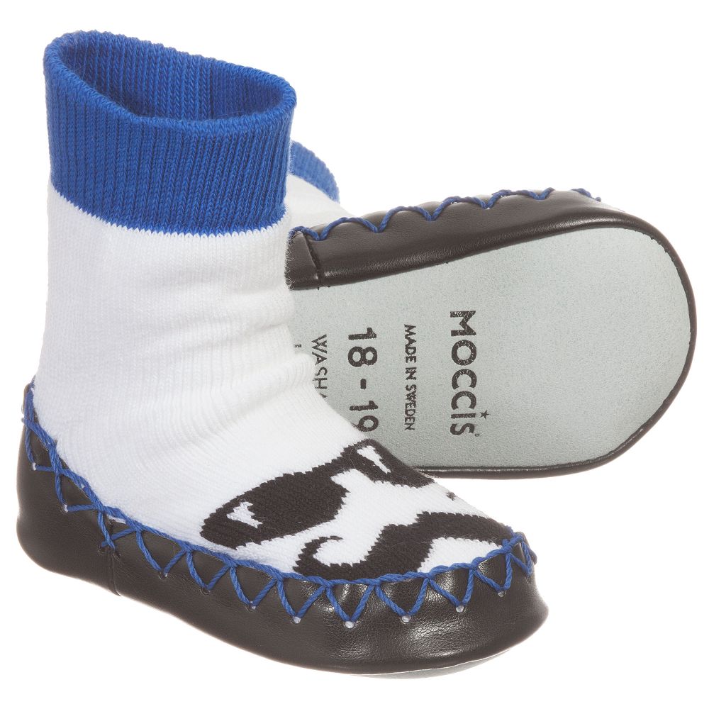 Moccis - Blue & White Slipper Socks | Childrensalon