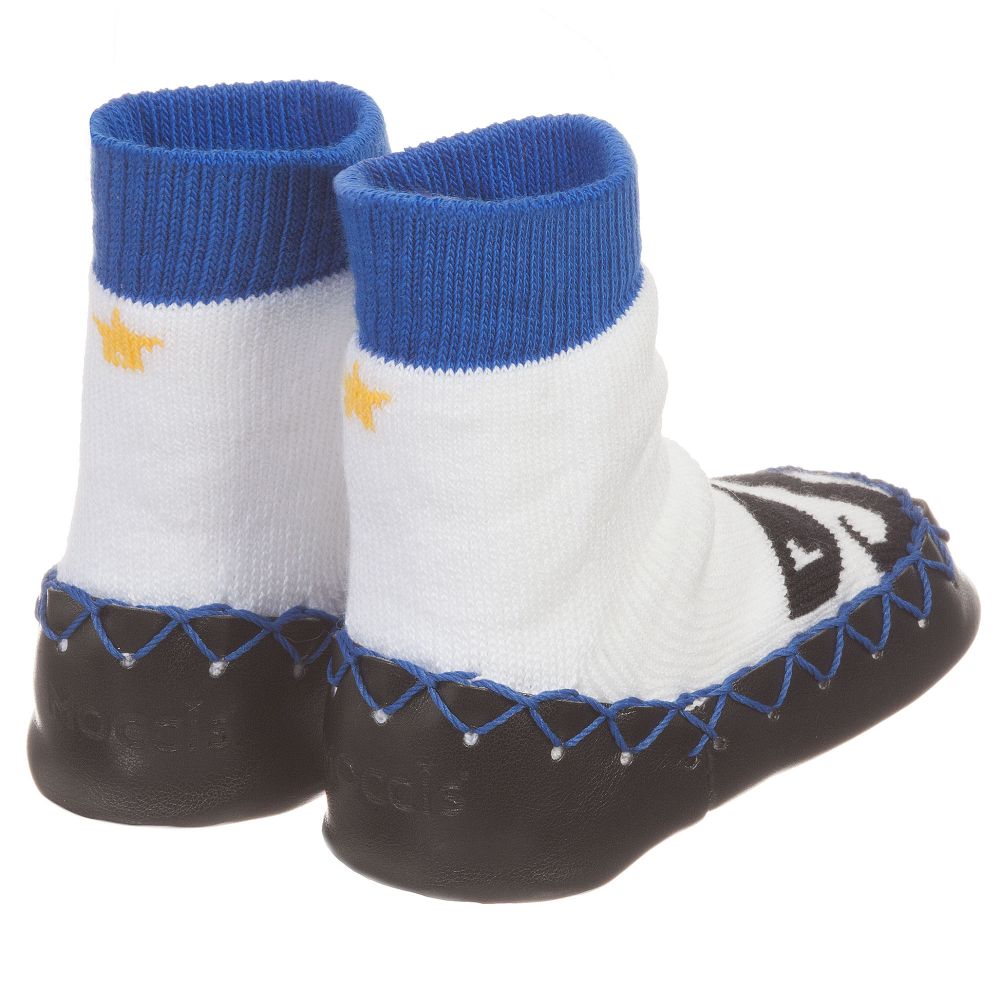 موكيس-سليبرز مزيج قطن صديق للبيئة لون أبيض وأزرق | Childrensalon Outlet