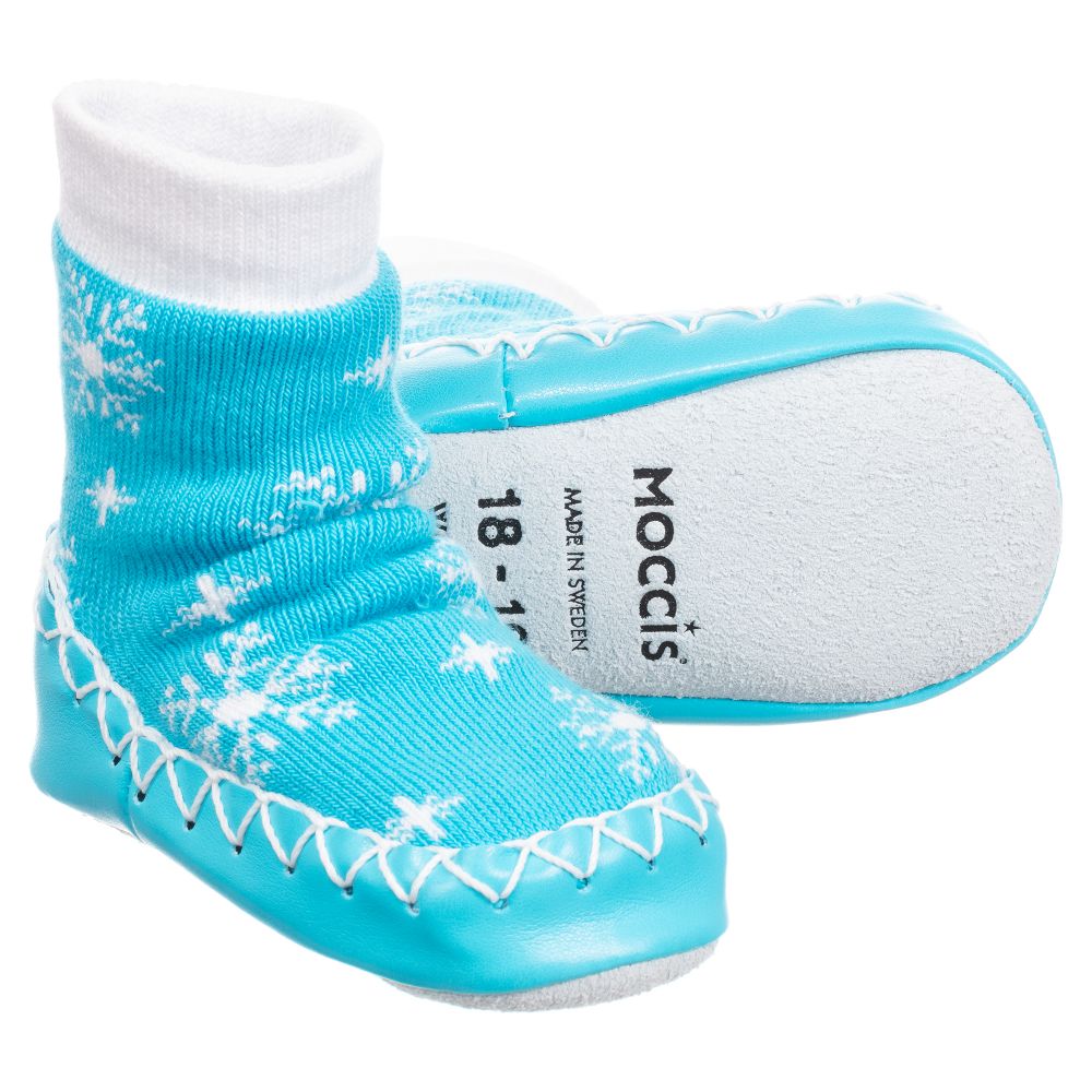 Moccis - Бело-голубые носки-тапочки | Childrensalon