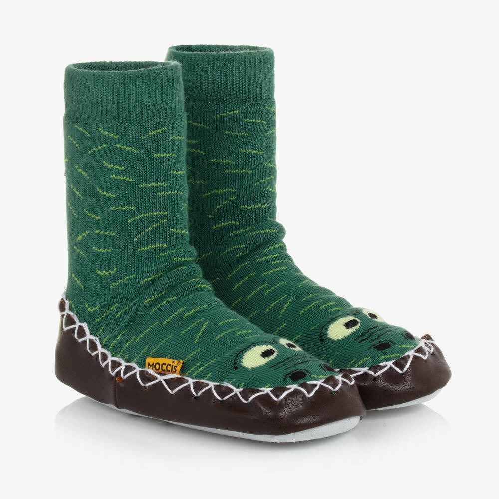 Moccis - Chaussons d'intérieur vert motif crocodile 'Croc Me Up' | Childrensalon