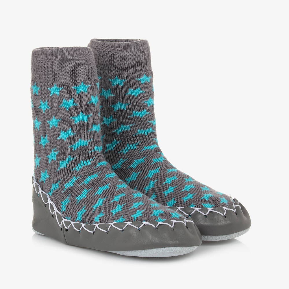 Moccis - Chaussons d'intérieur gris avec étoiles bleues 'Stoney River' | Childrensalon