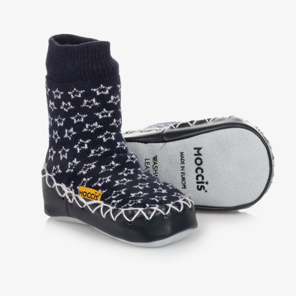 Moccis - Chaussons-chaussettes bleu marine Étoiles | Childrensalon