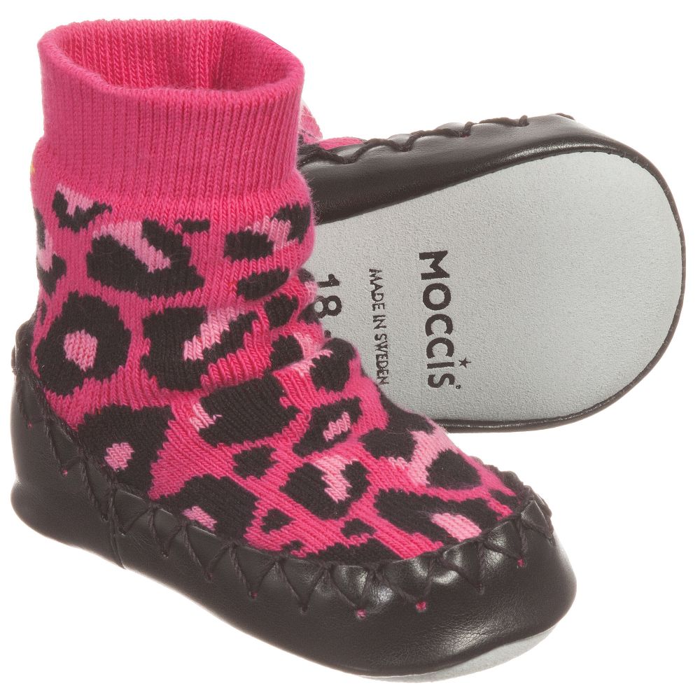 Moccis - Pink & Black Slipper Socks | Childrensalon