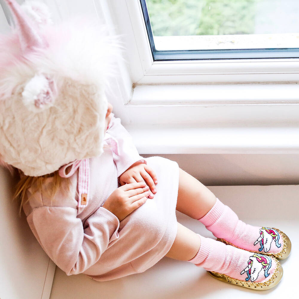 Moccis-Pink & Gold Slipper Socks | Childrensalon Outlet