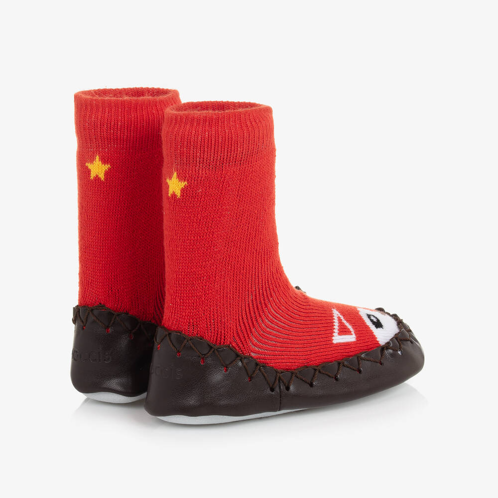 Moccis-Red & Brown Slipper Socks | Childrensalon Outlet