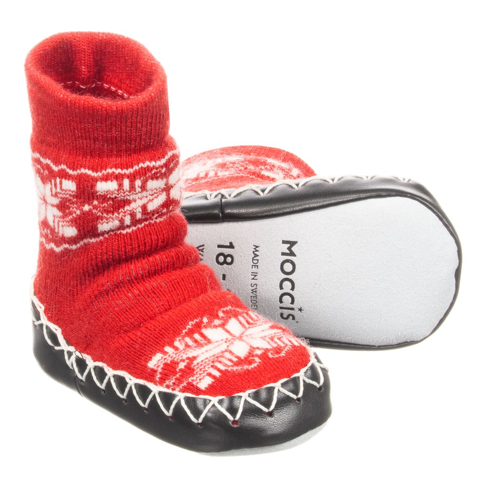 Moccis - Chaussons-chaussettes rouges en laine | Childrensalon