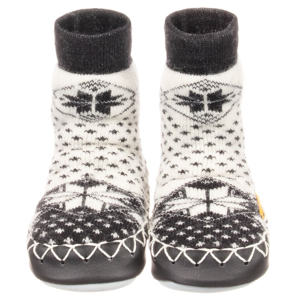 Moccis-Черно-белые шерстяные тапочки-носки | Childrensalon Outlet
