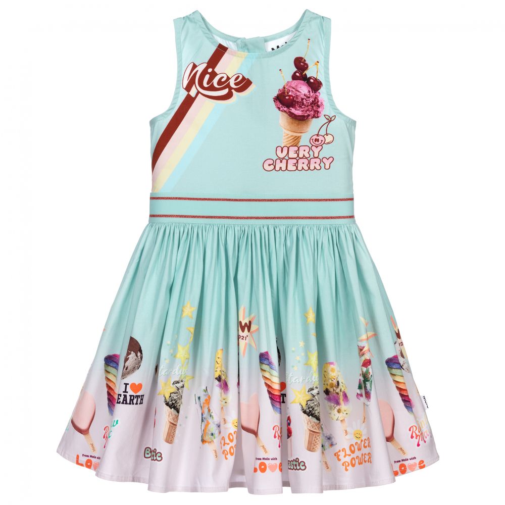 Molo - Aqua Blue Organic Cotton Dress | Childrensalon