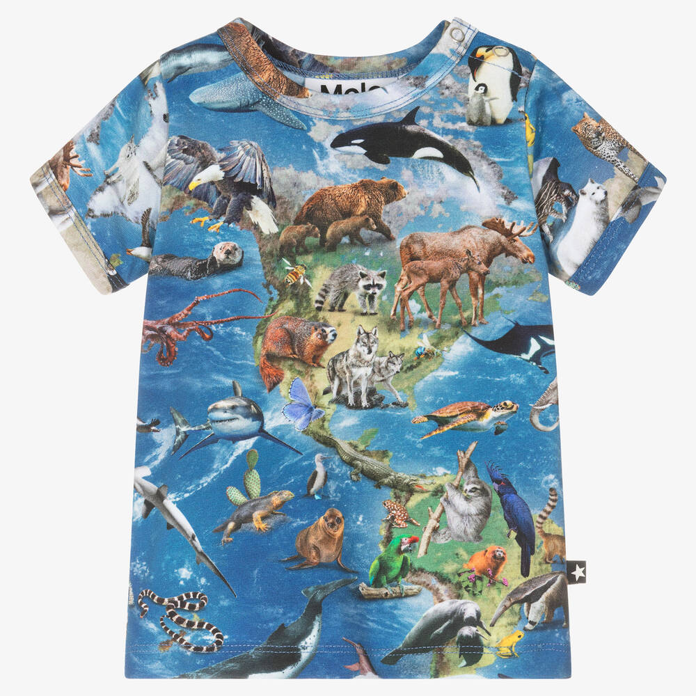 Molo - Baby Boys Blue Animal Earth T-Shirt | Childrensalon