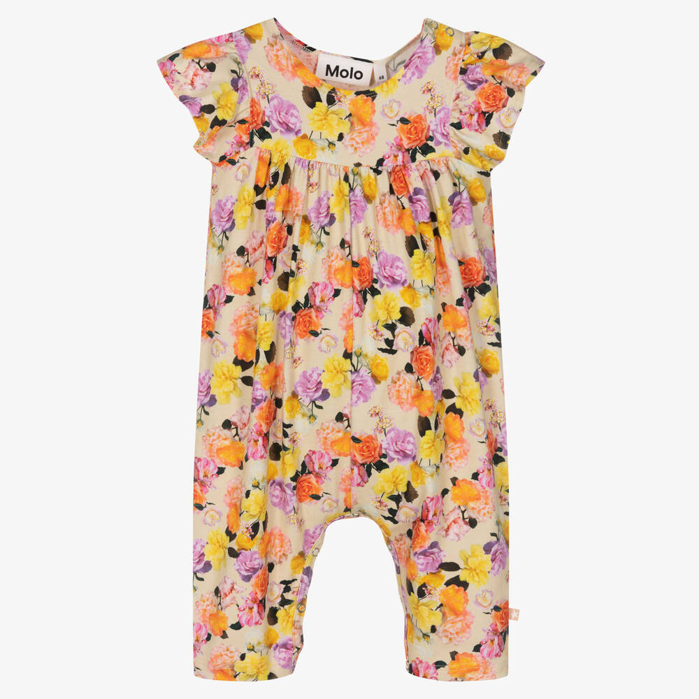 Molo - Baby Girls Beige Floral Cotton Romper | Childrensalon