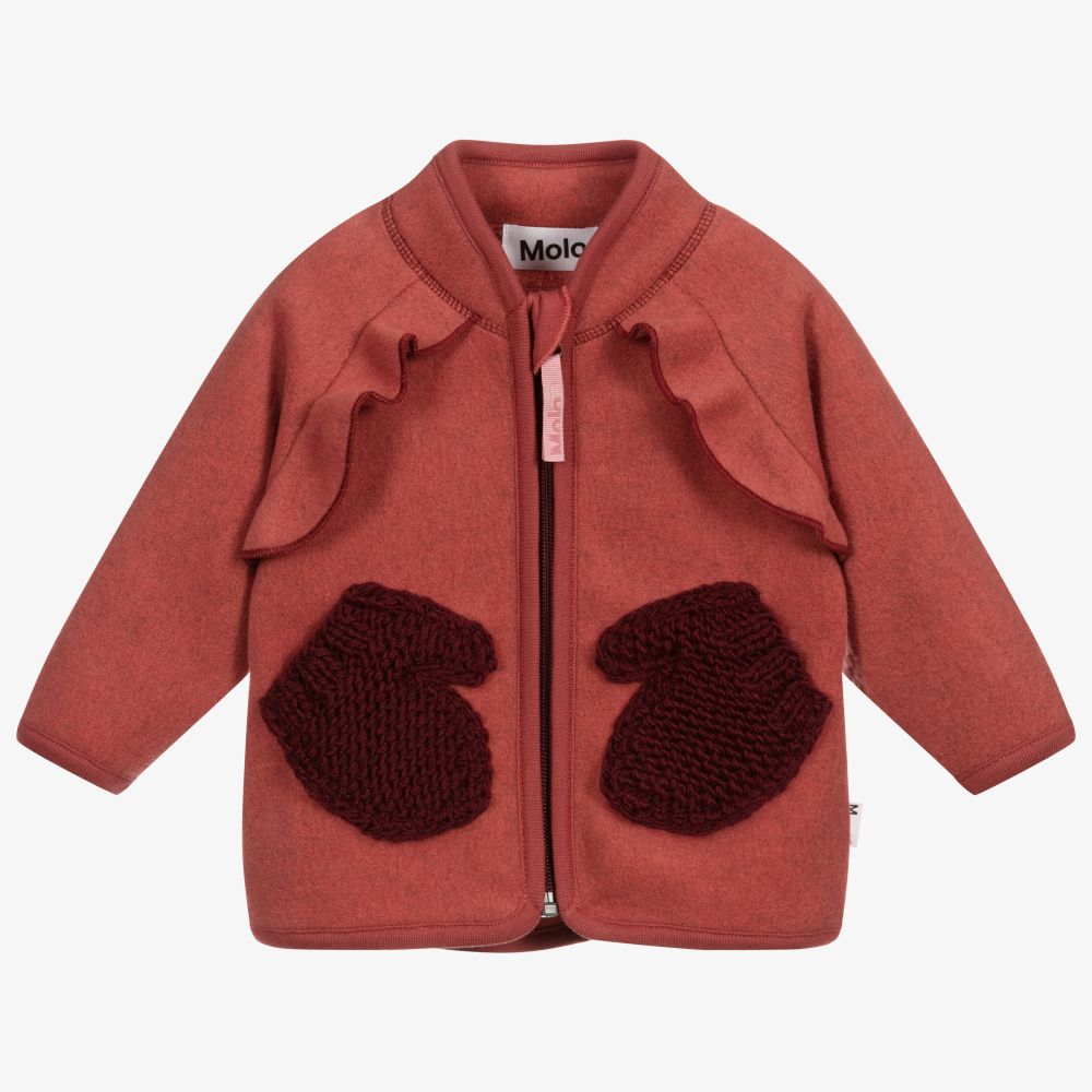 Molo - Baby Girls Red Zip Up Fleece  | Childrensalon