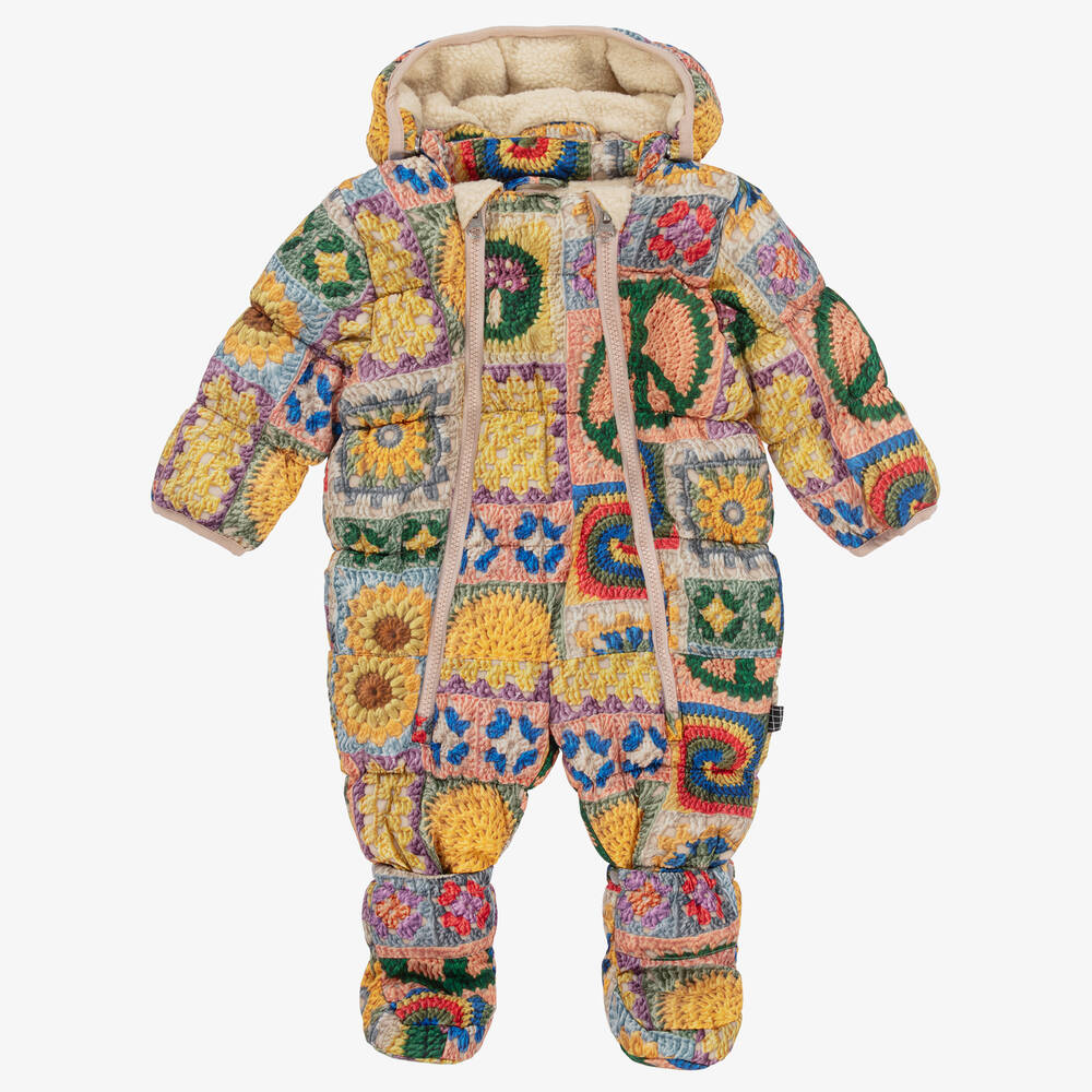 Molo - Baby Girls Yellow Crochet Print Snowsuit | Childrensalon