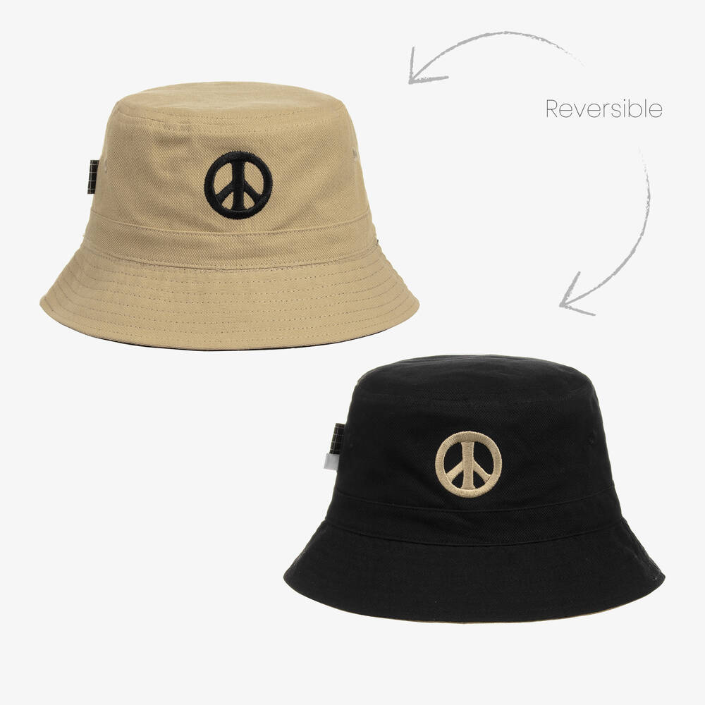 Molo - Beige & Black Reversible Peace Hat | Childrensalon