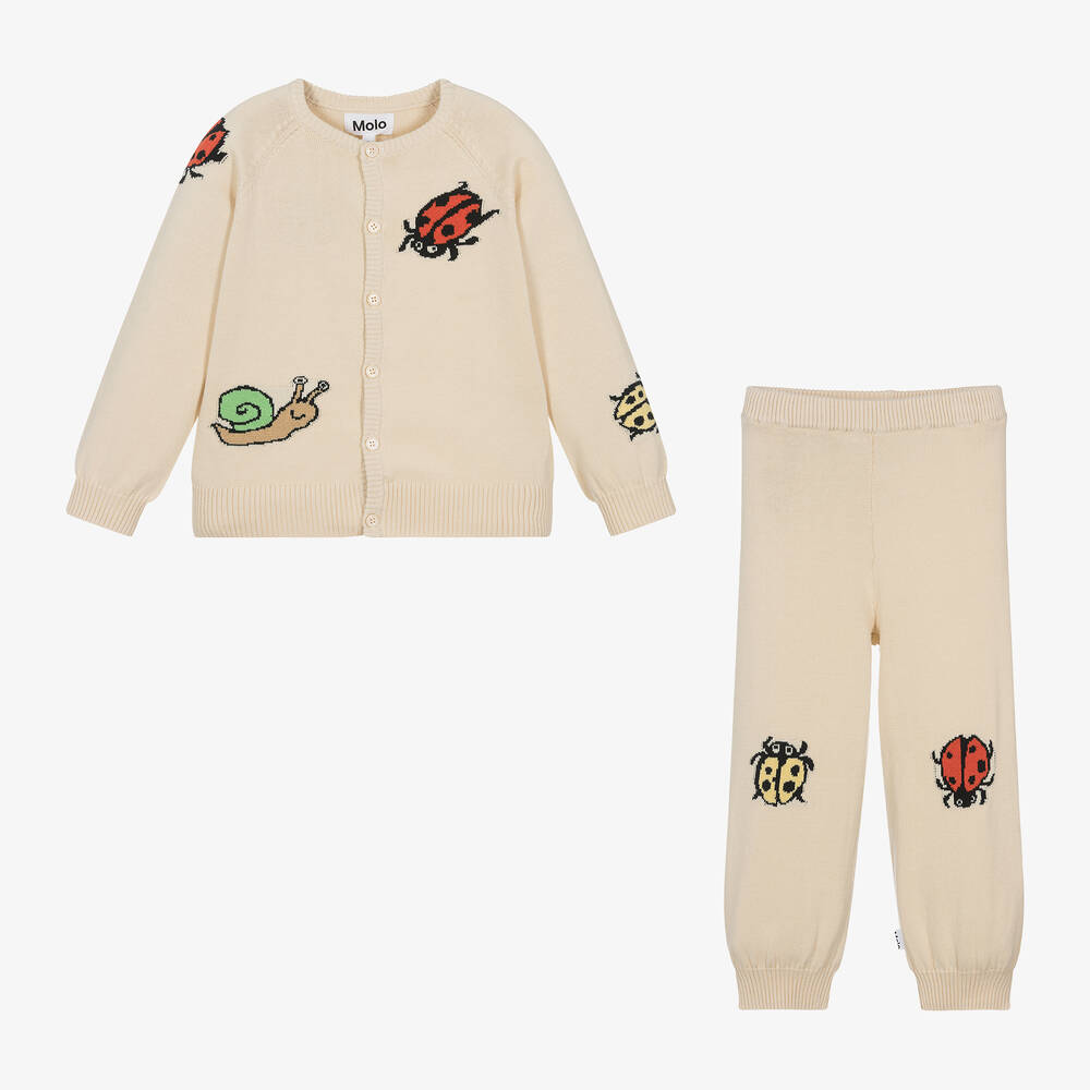 Molo-Beige Cotton Knit Trouser Set | Childrensalon Outlet