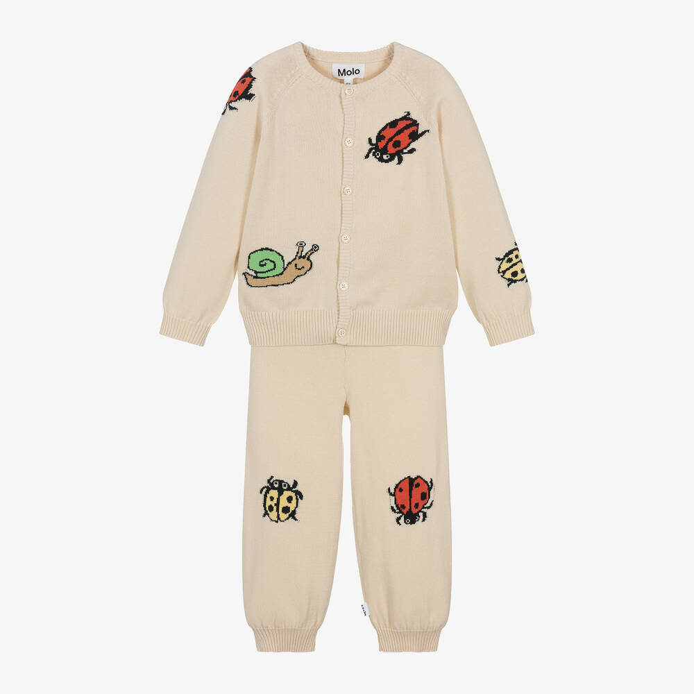 Molo-Beige Cotton Knit Trouser Set | Childrensalon Outlet