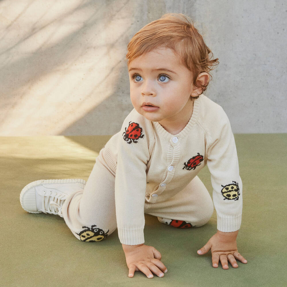 Molo-Beige Cotton Knit Trouser Set | Childrensalon Outlet