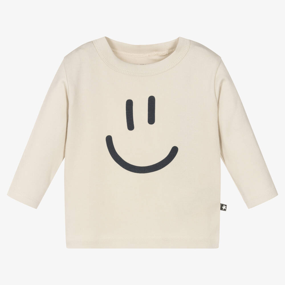 Molo - Beige Cotton Smiley Top | Childrensalon