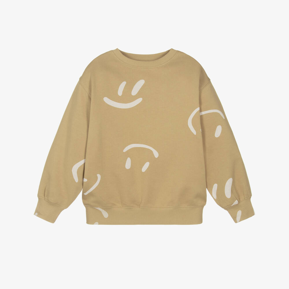 Molo-Beige Cotton Smiling Face Sweatshirt | Childrensalon Outlet