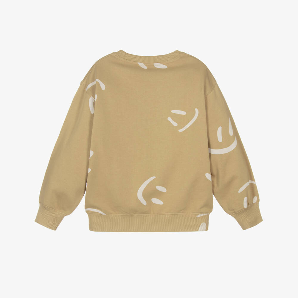 Molo-Beige Cotton Smiling Face Sweatshirt | Childrensalon Outlet