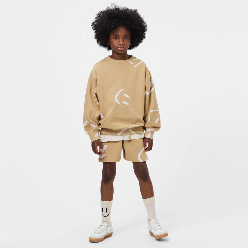 Molo-Beige Cotton Smiling Face Sweatshirt | Childrensalon Outlet