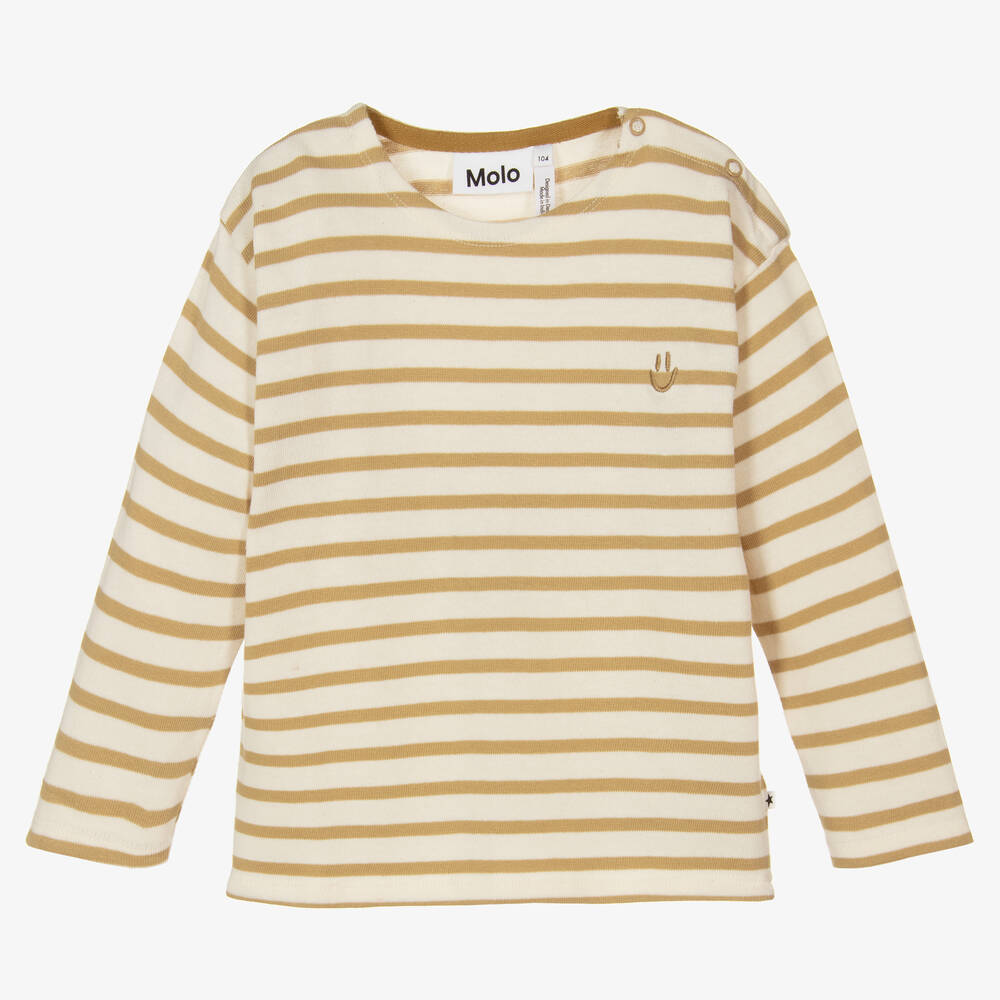 Molo - Beige & Ivory Striped Knit Cotton Sweater | Childrensalon