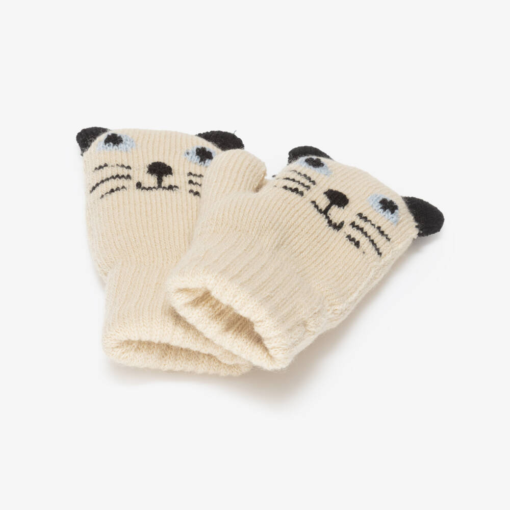 Molo-Beige Knitted Cat Gloves | Childrensalon Outlet