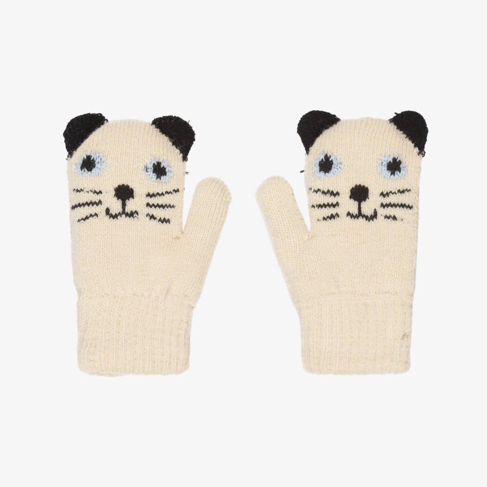 Molo-Beige Knitted Cat Gloves | Childrensalon Outlet