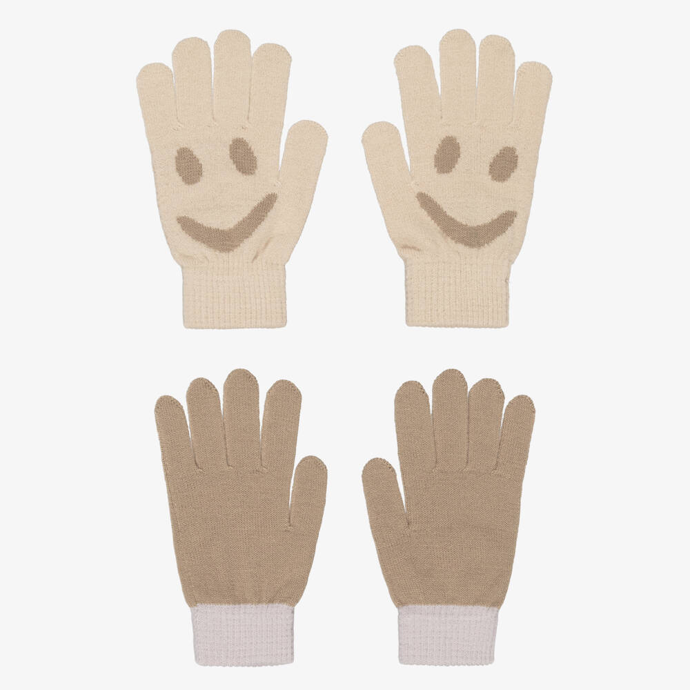 Molo-Beige Knitted Smiling Face Gloves (2 Pack) | Childrensalon Outlet