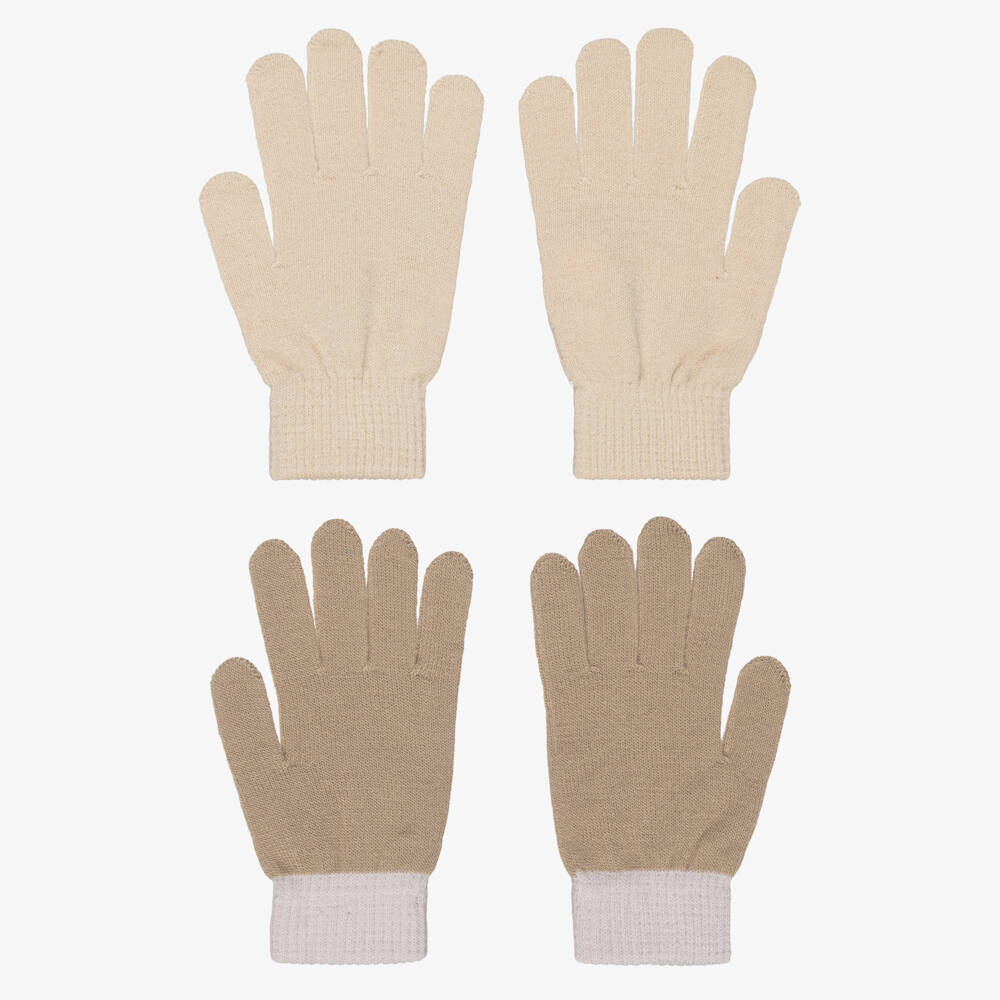 Molo-Beige Knitted Smiling Face Gloves (2 Pack) | Childrensalon Outlet