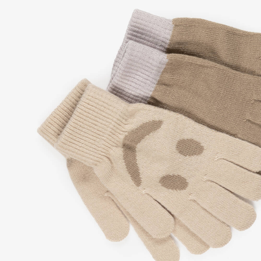 Molo-Beige Knitted Smiling Face Gloves (2 Pack) | Childrensalon Outlet