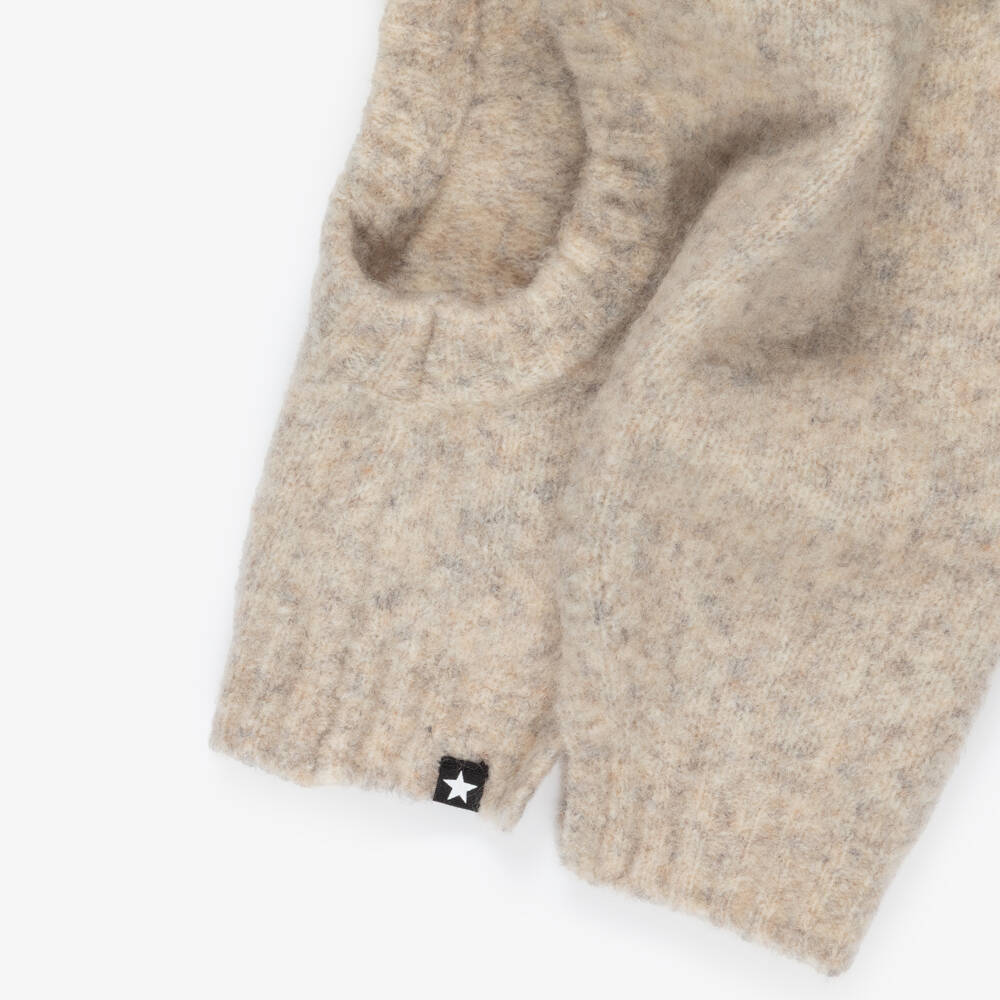 Molo-Beige Marl Wool Knit Balaclava with Cat Ears | Childrensalon Outlet