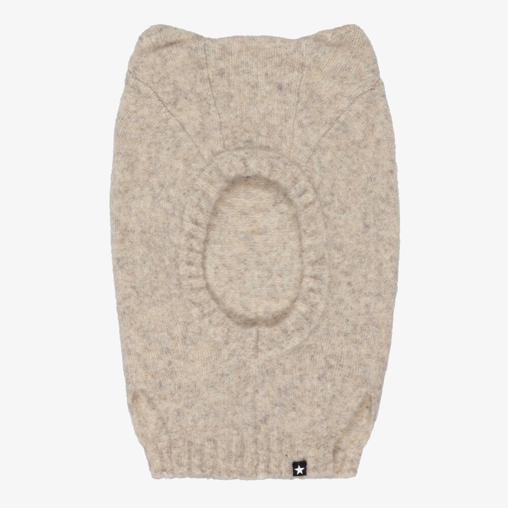 Molo-Beige Marl Wool Knit Balaclava with Cat Ears | Childrensalon Outlet