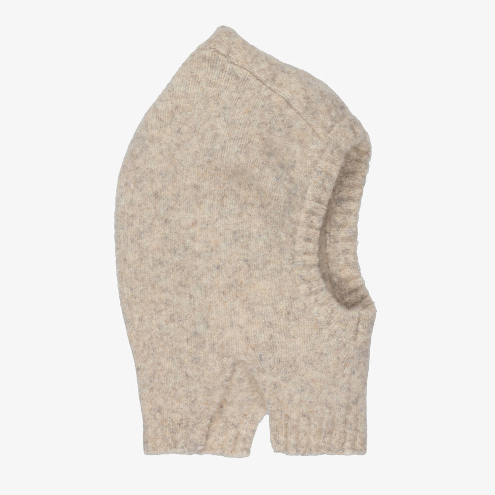Molo-Beige Marl Wool Knit Balaclava with Cat Ears | Childrensalon Outlet